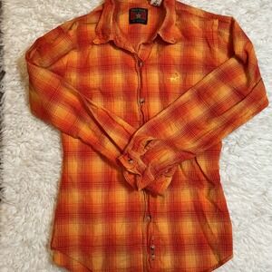 Five Star by Roper Plaid Western Shirt Sz XL Orange Yellow‎ Excellent Horse Logo
